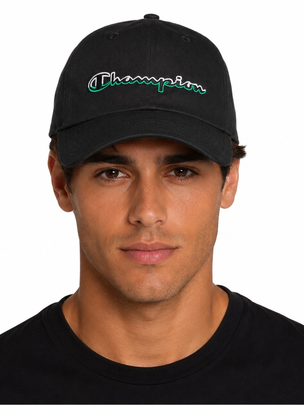 Champion Unisex 100% Cotton Black Baseball Cap with Green Script Logo OSFM NWT